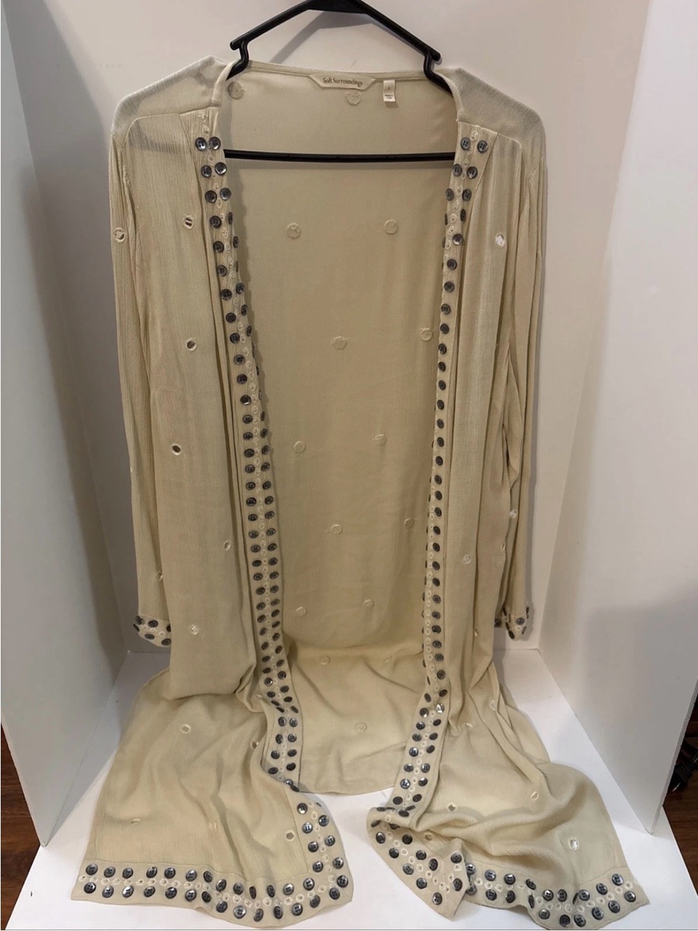 Soft Surroundings Cream Stud-Trim Open Cardigan